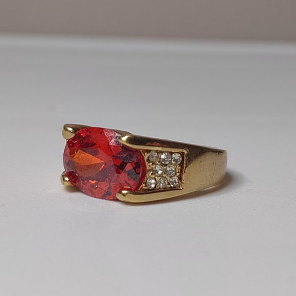 Gold Tone And Red Stone Ring Size 10.25 - Picture 2 of 9
